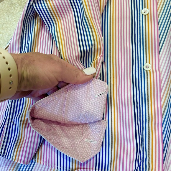 Bugatchi Uomo Men’s Dress Shirt Pink Blue Yellow Stripe Classic Fit Button Up XL - Picture 11 of 15
